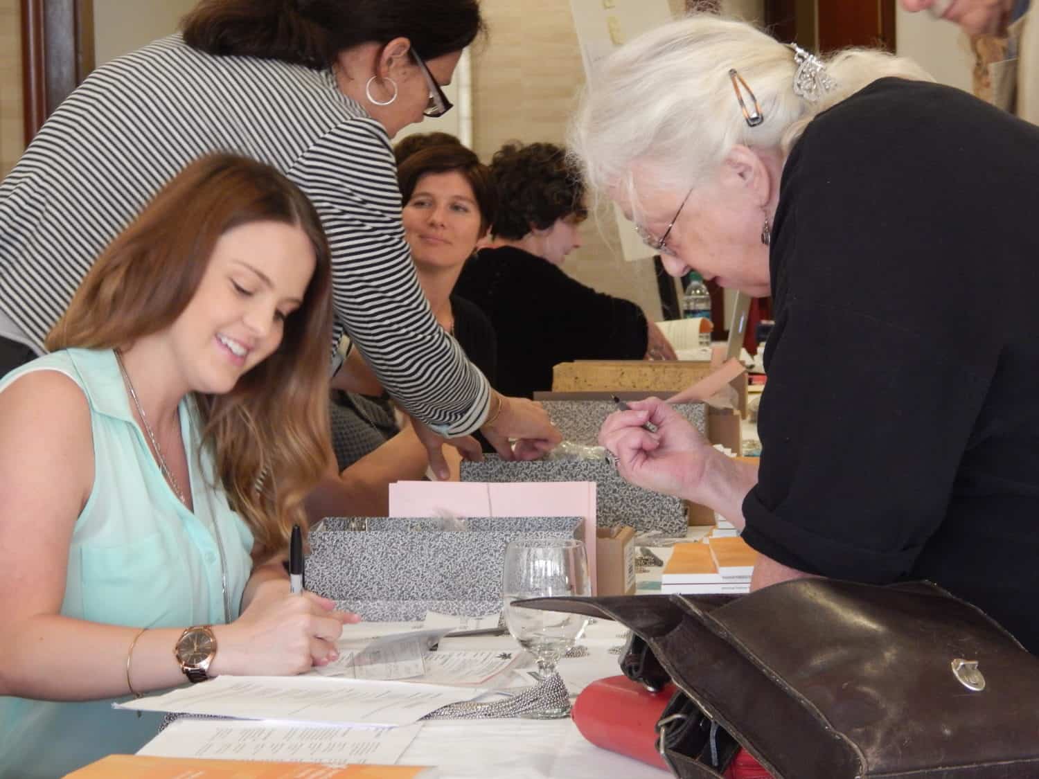 A conference registration desk