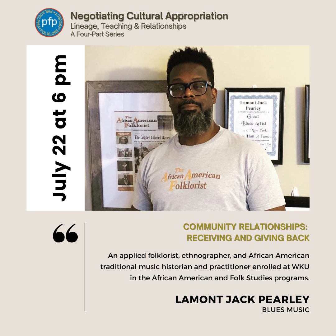 Philadelphia Folklore Project flyer featuring presenter Lamont Jack Pearley.