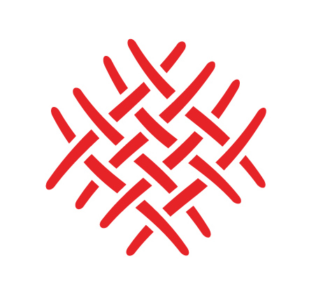 stylized weave of 4 wavy red lines interwoven with 4 more red wavy lines