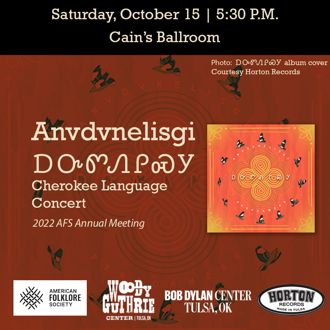 Graphic design of the Anvdvnelisgi ᎠᏅᏛᏁᎵᏍᎩ event information along with album cover design.