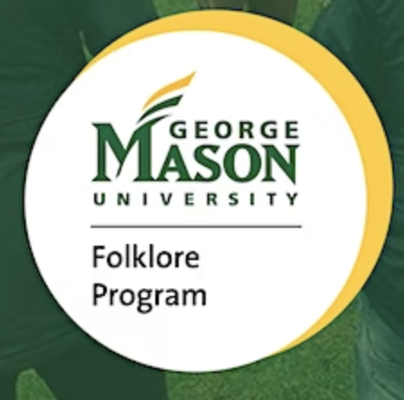 green background with white circle with "george mason university folklore program"