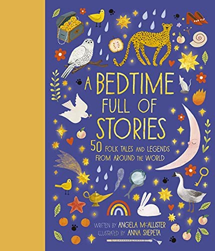 Front cover of the text, which is gold and purple with animals and symbols in various colors. 