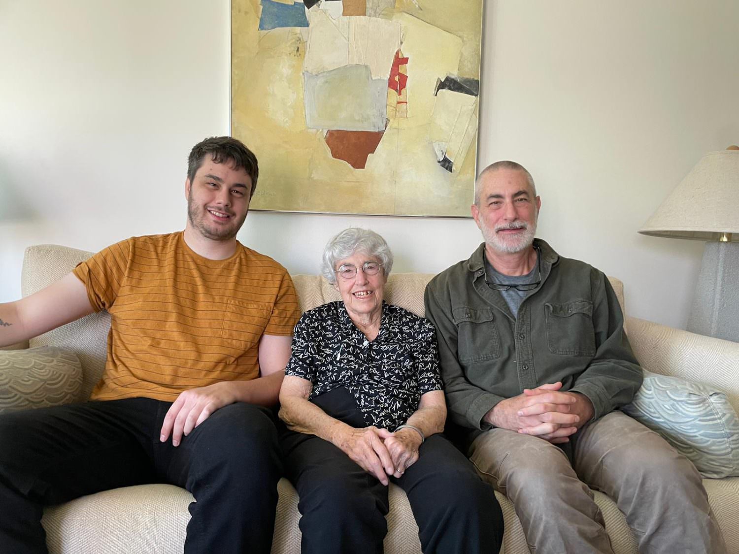 Three generations of the Botkin Family sit in the Amherst, Massachusetts home of Dorothy Rosenthal, daughter of Benjamin Botkin.