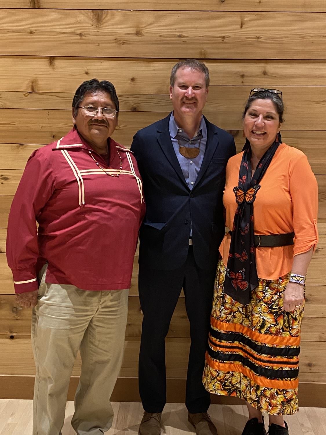 Larry Shade (Cherokee Nation), Christopher B. Teuton (Cherokee Nation), and MaryBeth Timothy (Cherokee Nation), at launch of Cherokee Earth Dwellers: Stories and Teachings of the Natural World, University of Washington, April 6, 2023, Seattle.