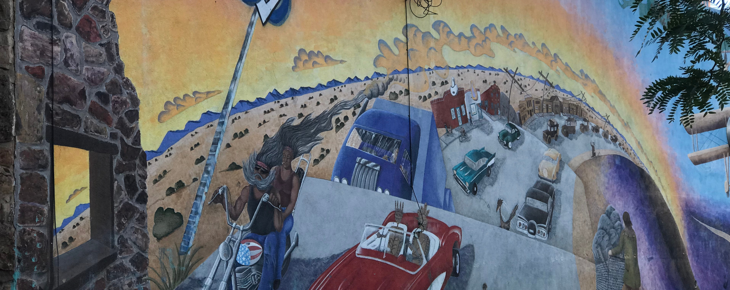 Mural titled "The Mother Road / El Camino de Los Caminos" in downtown Albuquerque, NM.