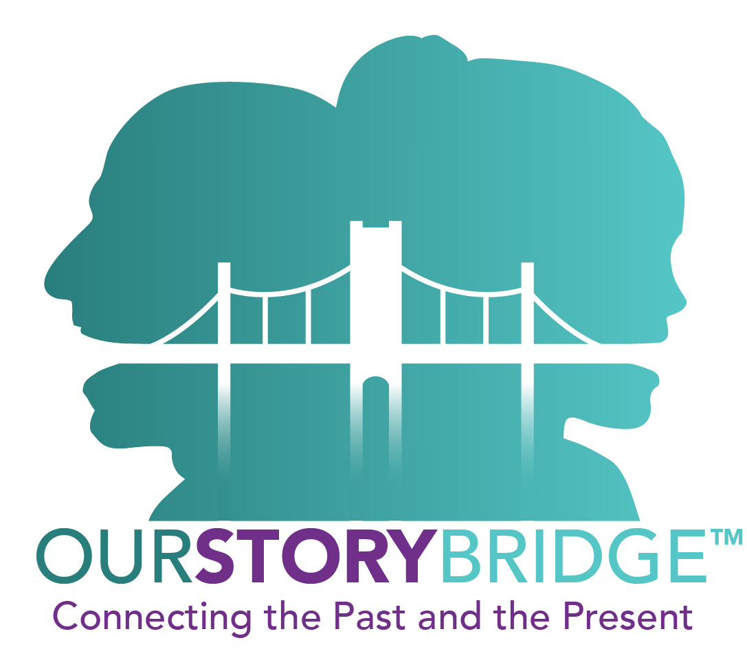 logo of ourstorybridge inc, showing silhouette of the heads of two individuals in back-to-back position, with a bridge connecting their mouths and the organization's name written beneath the image
