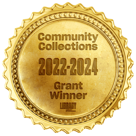 image for american folklife center's community collections grant, showing a golden medallion with the grant's name and the year 2022-2024 in it