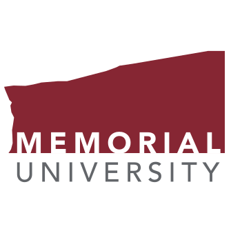 logo of the memorial university, showing the name of the institution with memorial placed under an irregularly shaped red block and university under a white background