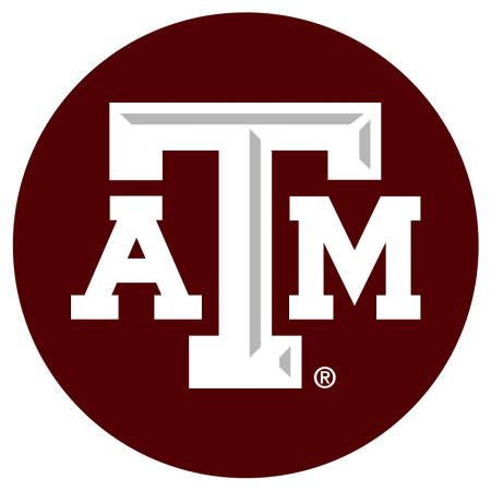 Logo of Texas A&M University, showing a red circle with white letters "ATM" in its center.
