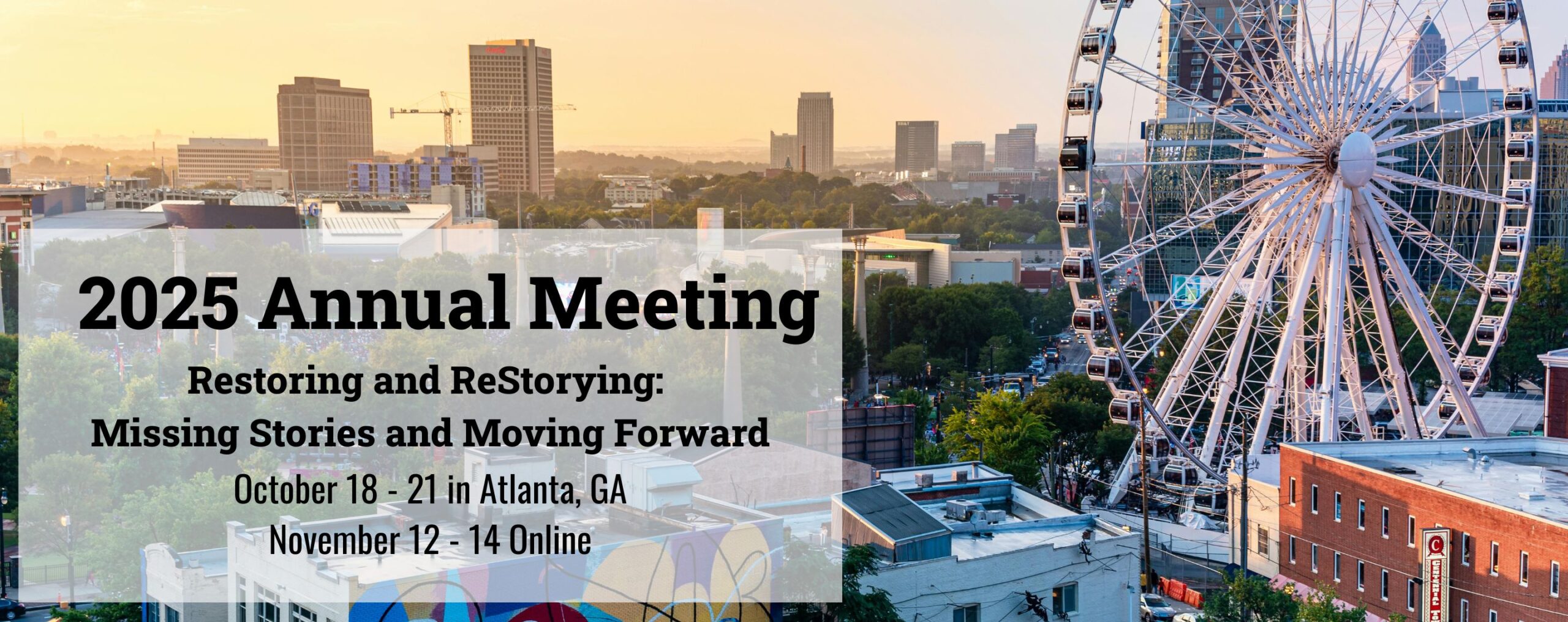 image of atlanta skyline with annual meeting information layered over