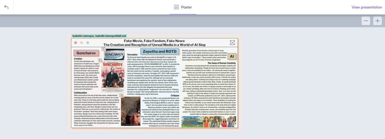 screenshot of a digital poster in view form to show that one can zoom in or out of them