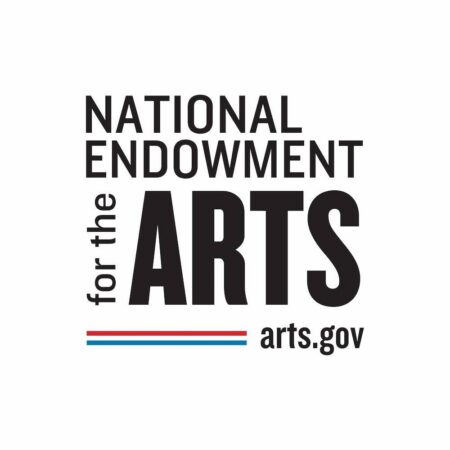 national endowment for the arts logo, showing the organization's name in black on white with a blue and red stripe