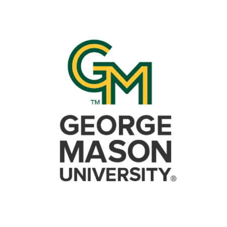 Logo of George Mason University, which has a large, overlapping letter G and letter M written out in yellow and green along with the university's name